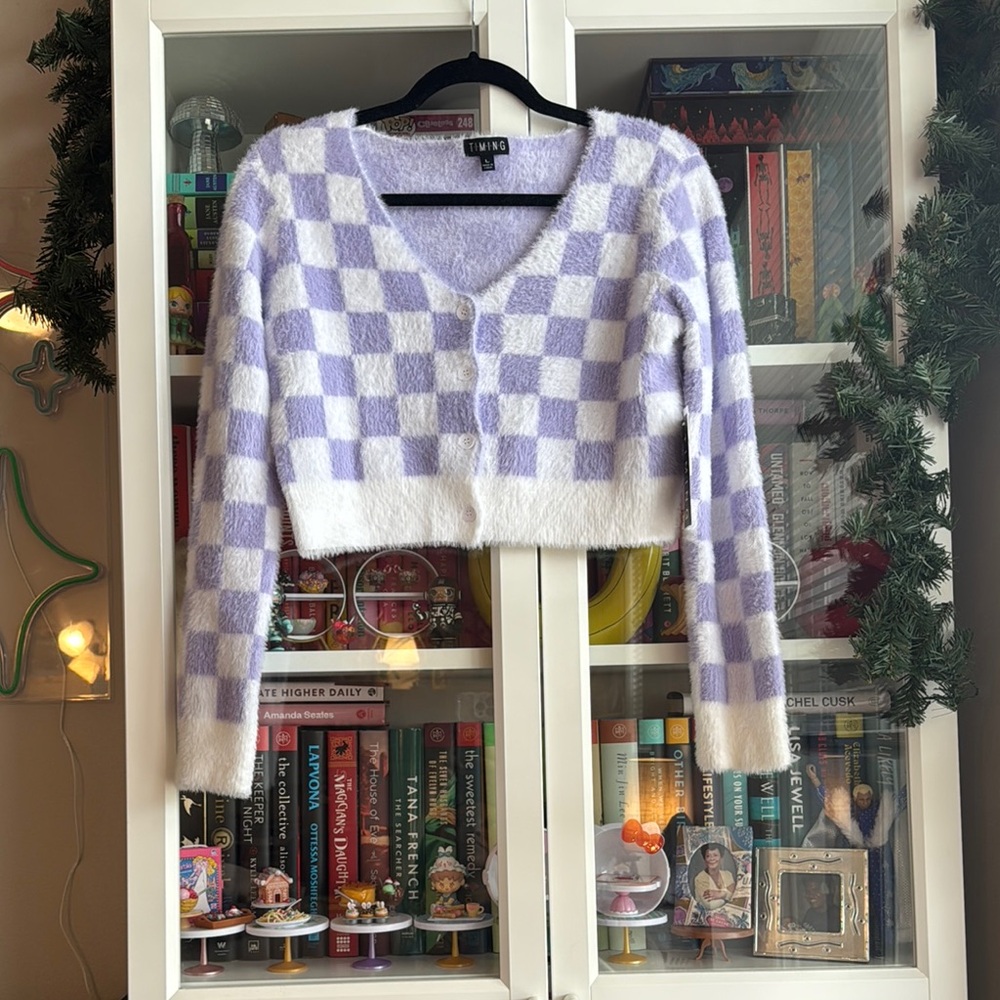 Timing Purple and White Checkered Sweater